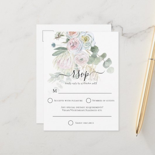 Elegante Boho Florals Eucalyptus Bruiloft RSVP Briefkaart (Voorkant / Achterkant in situ)