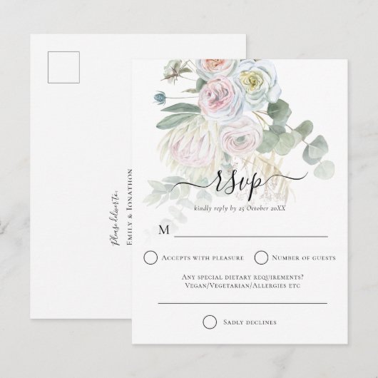 Elegante Boho Florals Eucalyptus Bruiloft RSVP Briefkaart (Voorkant / Achterkant)
