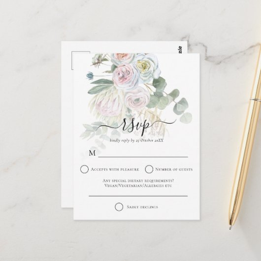 Elegante Boho Florals Eucalyptus Bruiloft RSVP Briefkaart (Voorkant / Achterkant in situ)