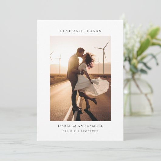 Elegante Boho foto bruiloft dank je kaart (Staand voorkant)