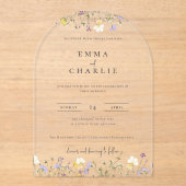 Elegante Boho Garden Wildflowers Wedding Acryl Uitnodigingen (Voorkant)