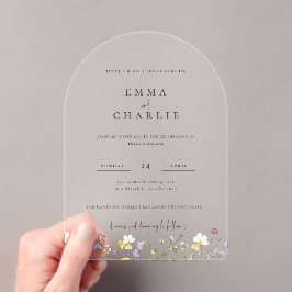Elegante Boho Garden Wildflowers Wedding Acryl Uitnodigingen