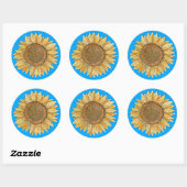 Elegante Boho Gele en Blauwe Aquarel Zonnebloem Ronde Sticker (Vel)