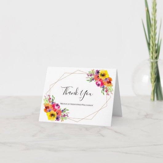 Elegante Boho geometrische Waterverf bloemenbruilo Bedankkaart (Voorkant)