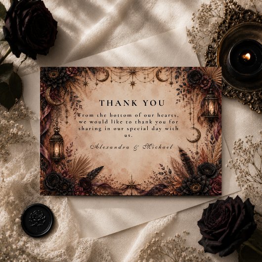 Elegante Boho Goth Huwelijk Bedankkaart