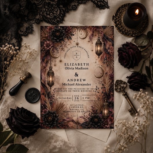 Elegante Boho Goth Huwelijk Kaart