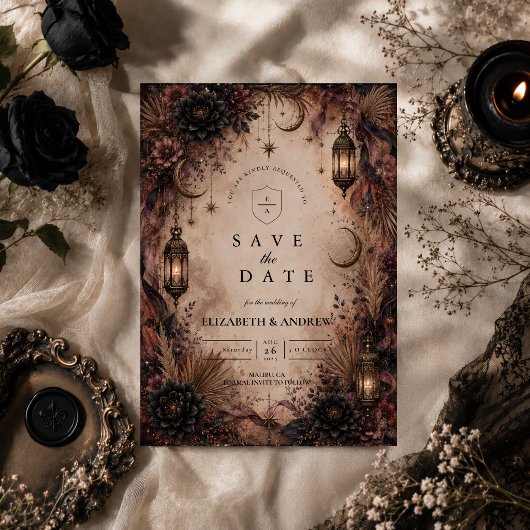Elegante Boho Goth Huwelijk Save The Date