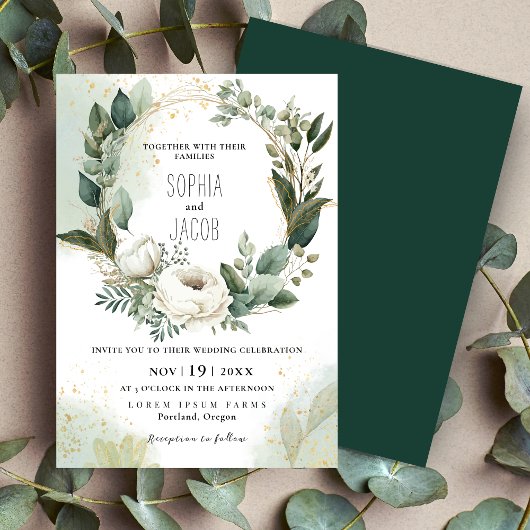 Elegante Boho Goud Groen Eucalyptus Winter Kaart