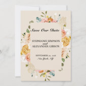 Elegante Boho Gouden Roze Bloemige Save The Date K (Voorkant)