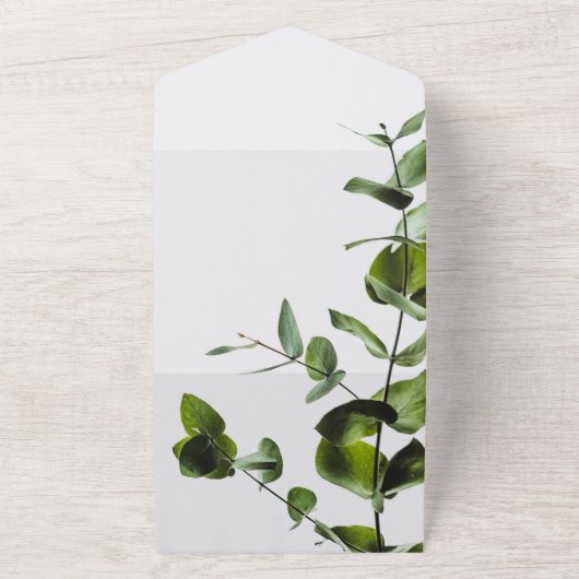 Elegante Boho Green Bladeren Monogram Bloemen Huwe All In One Uitnodiging (Buitenkant)