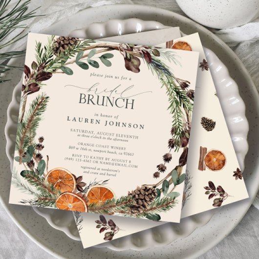 Elegante Boho Greenery Citrus Herfst Bruids Brunch Kaart