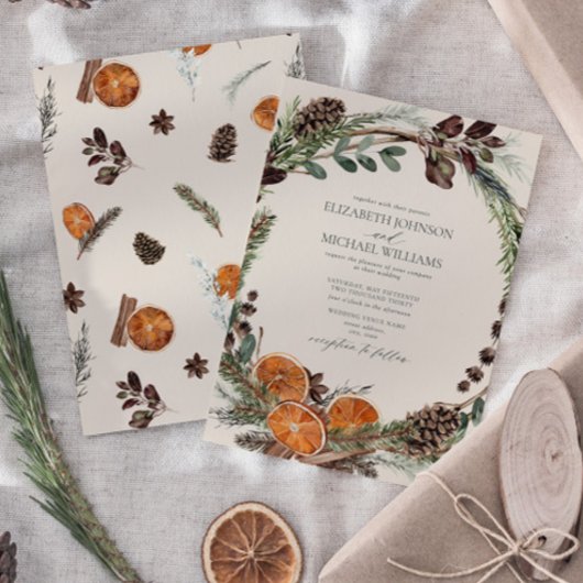 Elegante Boho Greenery Citrus Winter Wedding Kaart