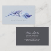 Elegante Boho Grey & Dusty Blue Waterverf Feather Visitekaartje (Voorkant / Achterkant)