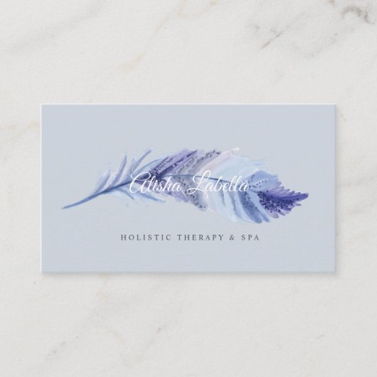 Elegante Boho Grey & Dusty Blue Waterverf Feather Visitekaartje (Voorkant)