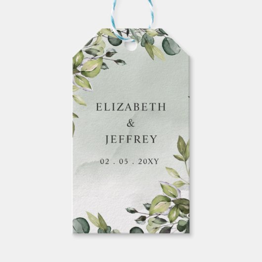 Elegante Boho groen eucalyptus bruiloft Cadeaulabel (Voorkant)
