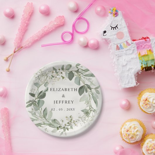 Elegante Boho groen eucalyptus bruiloft Papieren Bordje (Feest)