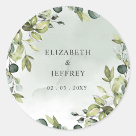 Elegante Boho groen eucalyptus bruiloft Ronde Sticker