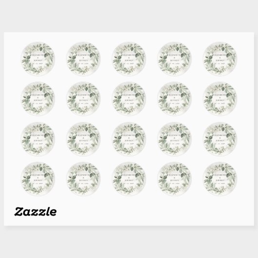 Elegante Boho groen eucalyptus bruiloft Ronde Sticker (Vel)