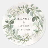 Elegante Boho groen eucalyptus bruiloft Ronde Sticker (Voorkant)
