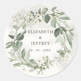 Elegante Boho groen eucalyptus bruiloft Ronde Sticker