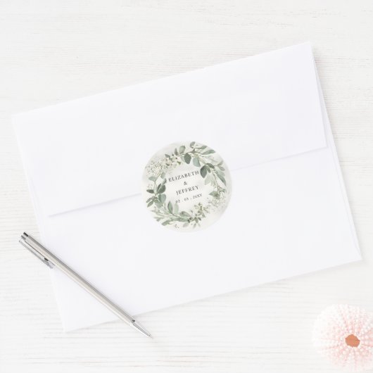 Elegante Boho groen eucalyptus bruiloft Ronde Sticker (Envelop)