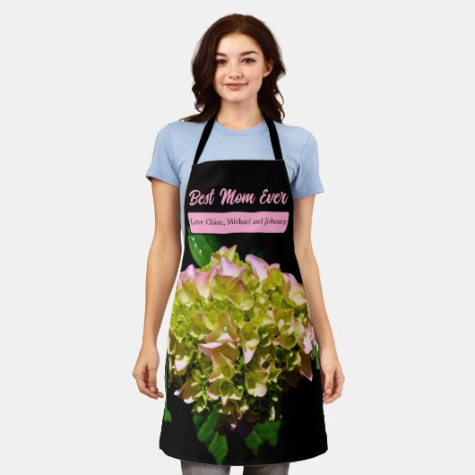 Elegante boho groen geel roze Hydrangea bloemen Schort (Gedragen)