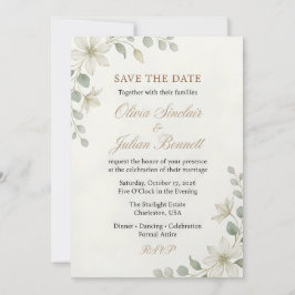 Elegante Boho Groene en Beige Bloemige Trouwdag Kaart