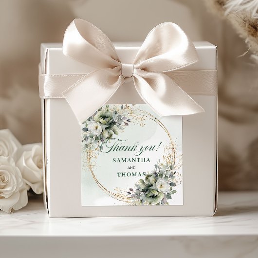 Elegante Boho Groene Favor Doos Stickers Goud