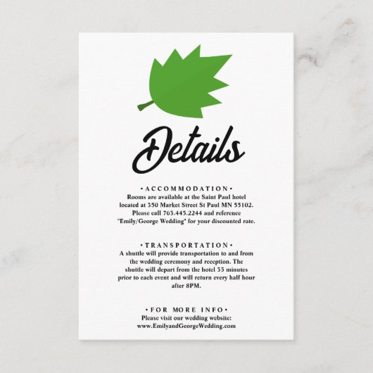 Elegante Boho groene herfst bladeren herfst bruilo Informatiekaartje (Voorkant)