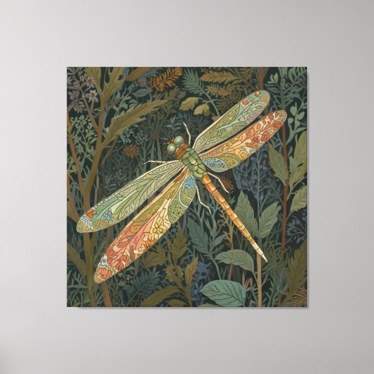 Elegante boho groene libel canvas afdruk (Voorkant)
