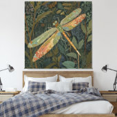 Elegante boho groene libel canvas afdruk (Insitu (Slaapkamer))