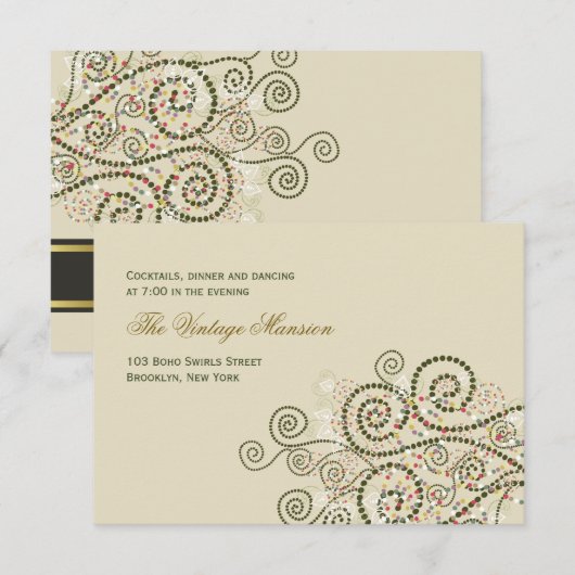 Elegante Boho Groene Spiraal Trouwreceptiekaart Informatiekaartje (Voorkant / Achterkant)