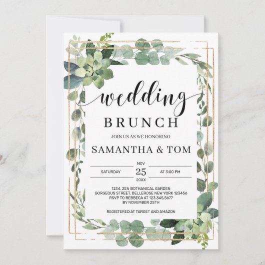 Elegante boho groene succulente gebladerte trouw kaart (Voorkant)