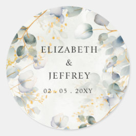 Elegante Boho Groenelementen Eucalyptus Bruiloft Ronde Sticker