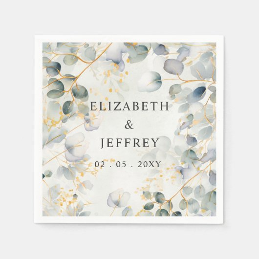 Elegante Boho Groenelementen Eucalyptus Bruiloft Servet (Voorkant)