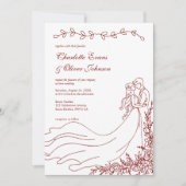 Elegante Boho Hand getrokken paar Bourgondische br Kaart (Voorkant)