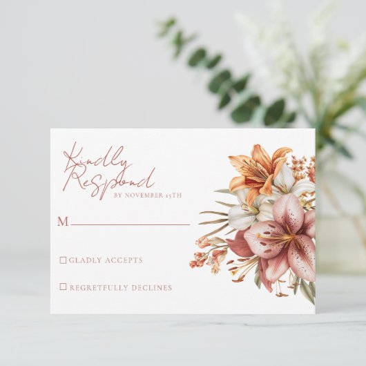 Elegante Boho Herfst Bloemen bruiloft RSVP Kaarten (Staand voorkant)