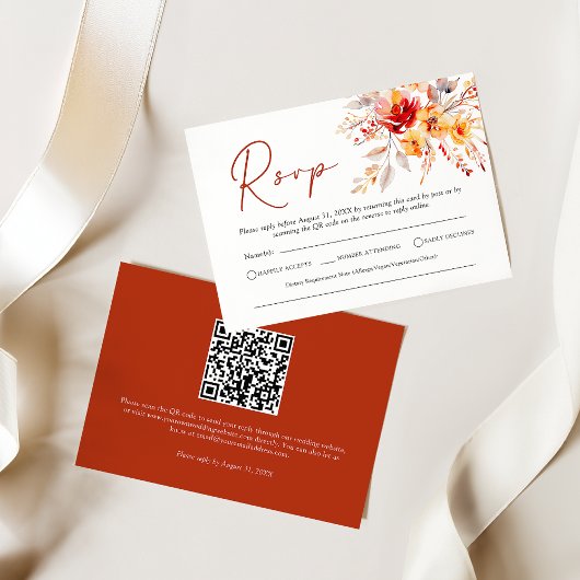 Elegante Boho Herfst Bloemen QR Code Trouwen RSVP 