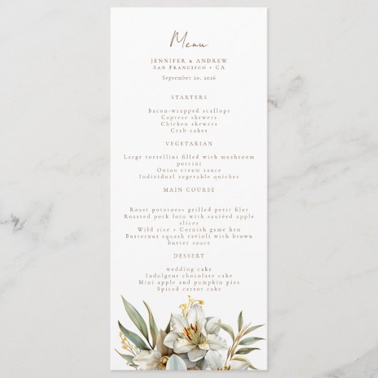 Elegante Boho Herfst Bloemen Trouwmenu's Menu (Voorkant)