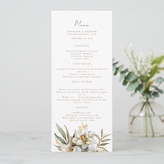 Elegante Boho Herfst Bloemen Trouwmenu's Menu (Staand voorkant)
