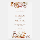 Elegante Boho herfst bloemenbruiloft welkom Acryl Bord (Voorkant)