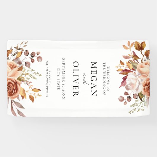 Elegante Boho herfst bloemenbruiloft welkom Spandoek (Horizontaal)