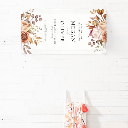 Elegante Boho herfst bloemenbruiloft welkom Spandoek (Insitu)