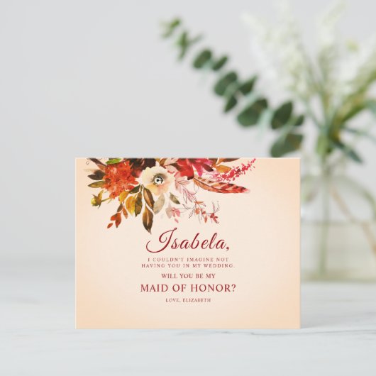 Elegante Boho Herfst Bloemenmeisje van Eer Briefkaart (Staand voorkant)