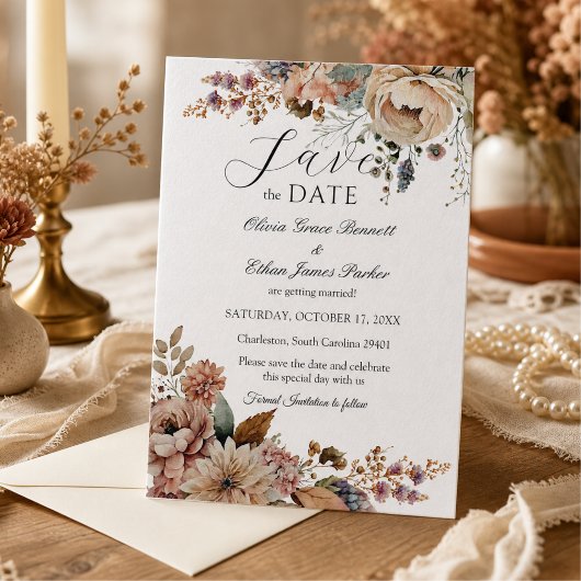 Elegante Boho Herfst Bloemige Bruiloft Save The Date