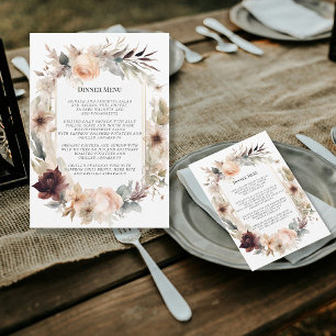Elegante BOHO Herfst herfst bloemenbruiloft menu Kaart