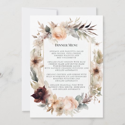 Elegante BOHO Herfst herfst bloemenbruiloft menu Kaart (Voorkant)