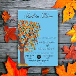 Elegante Boho Herfst in Love Tree Blue herfstbruil Kaart