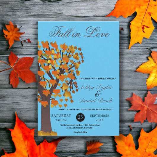 Elegante Boho Herfst in Love Tree Blue herfstbruil Kaart