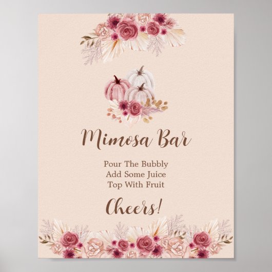 Elegante Boho Herfst Pompoen Mimosa Bar Poster (Voorkant)